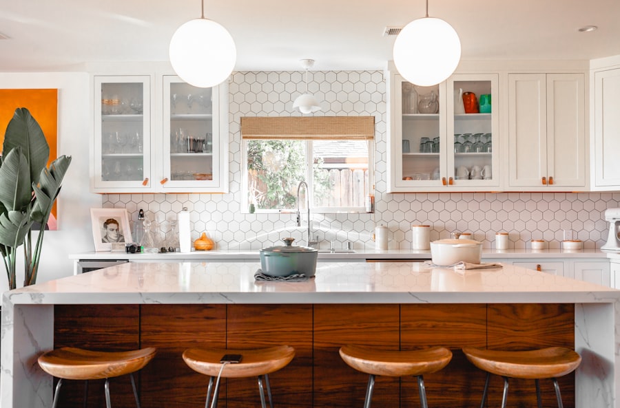 Designer kitchen with warm wood cabinetry, Lake Nona